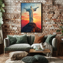 Majestic Sunset Over Christ the Redeemer Travel Poster