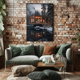 Cozy Winter Retreat in Forest Setting - Travel Poster