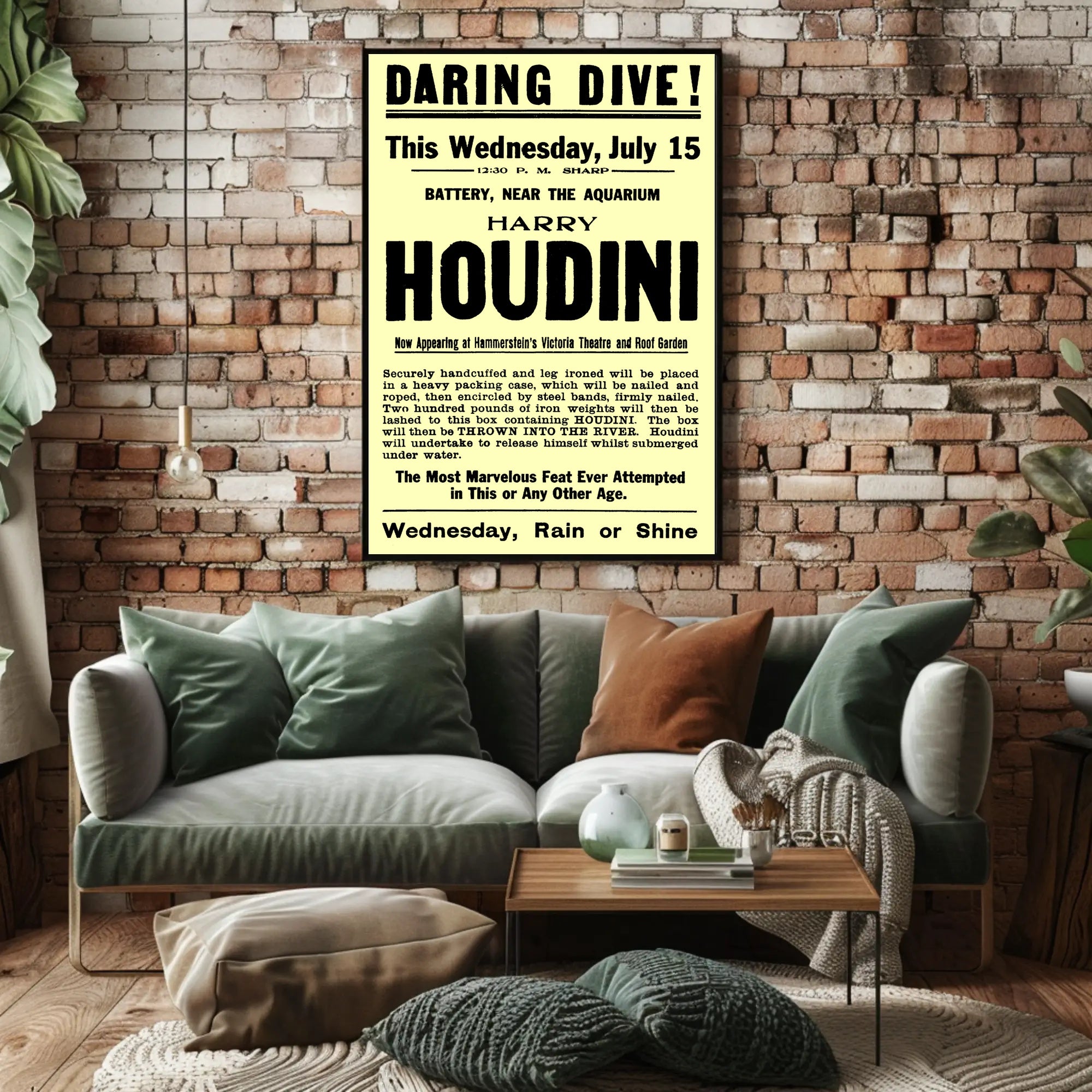 Houdini Daring Dive Early 1900s Historical Poster