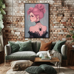 Gothic Elegance Woman Illustration Spider Tattoo Poster