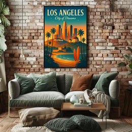 Los Angeles Dreamscape Vintage Travel Poster Art