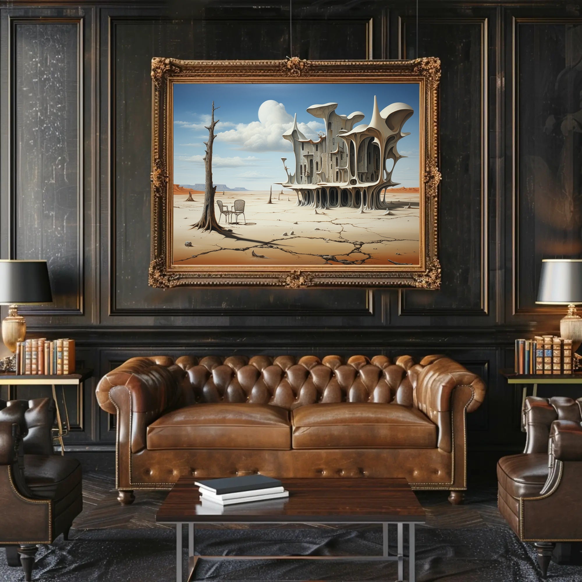 Surreal Desert Architecture: Futuristic Sci-Fi Poster
