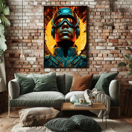 Futuristic Visor Warrior with Dynamic Energy Futuristic Sci-Fi Poster