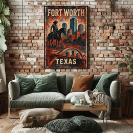 Fort Worth Texas Scenic Vintage Cityscape Travel Souvenir Home Office Decor Poster
