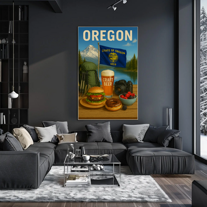 Oregon Craft Beer Forest Burger Mountain Travel Poster