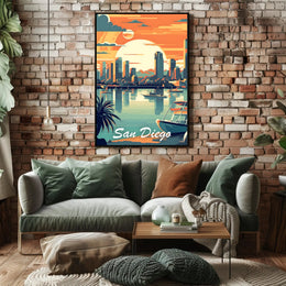 San Diego Skyline Sunset Travel Poster