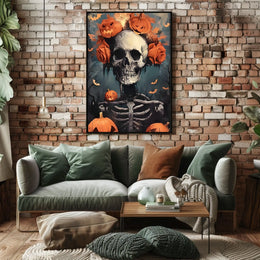 Halloween Skeleton with Pumpkins Poster