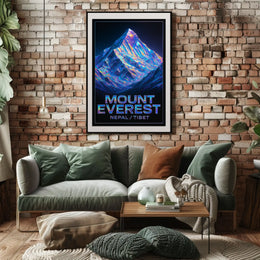 Mount Everest Neon Mountains Surreal Vaporwave Travel Art Adventure Lovers Poster