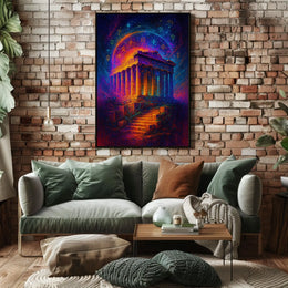 Mystical Ruins Under Cosmic Skies Poster