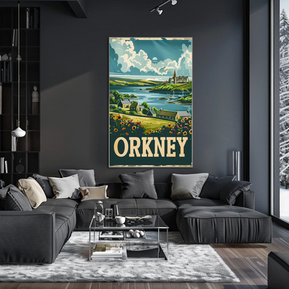 Orkney Coastal Village British Isles Travel Poster