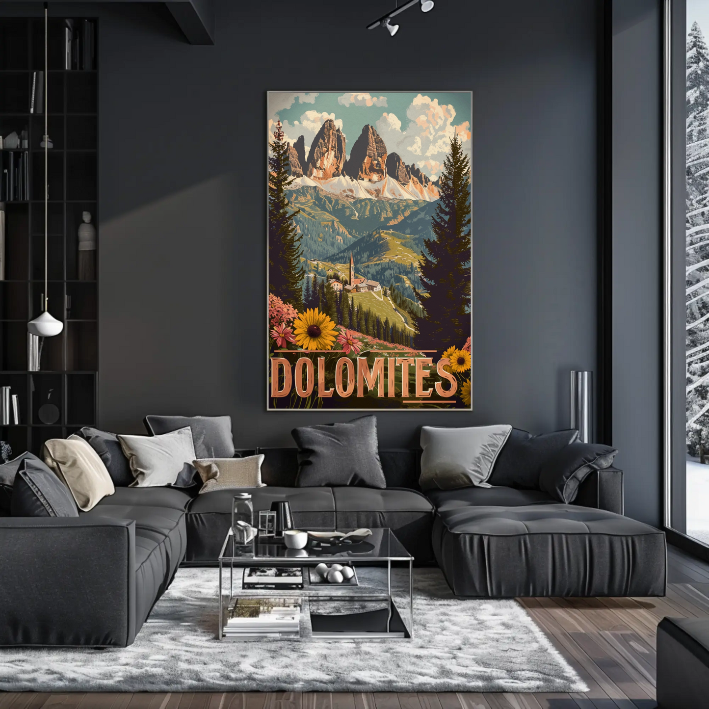 Dolomites Village Flower Meadow Travel Poster