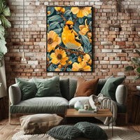 Golden Bird and Blossoms Wall Art Print