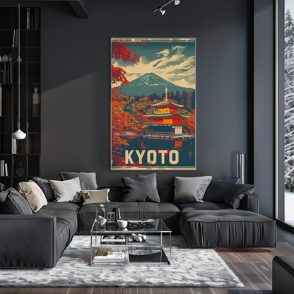 Kyoto Temple Autumn Mount Fuji Travel Poster