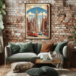 Mid Century New York Cityscape Poster Vintage Wall Art