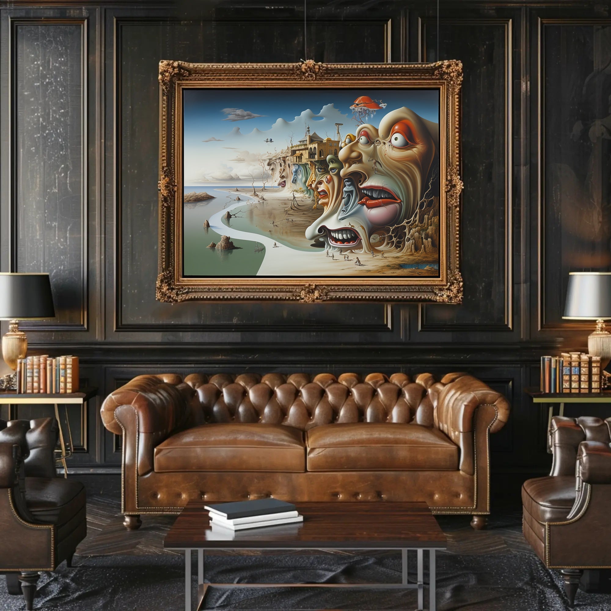 Surreal Faces Cliffside Dreamlike World Artistic Poster