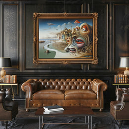 Surreal Faces Cliffside Dreamlike World Artistic Poster