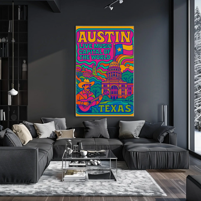 Psychedelic Sounds of Austin, Texas Travel Poster