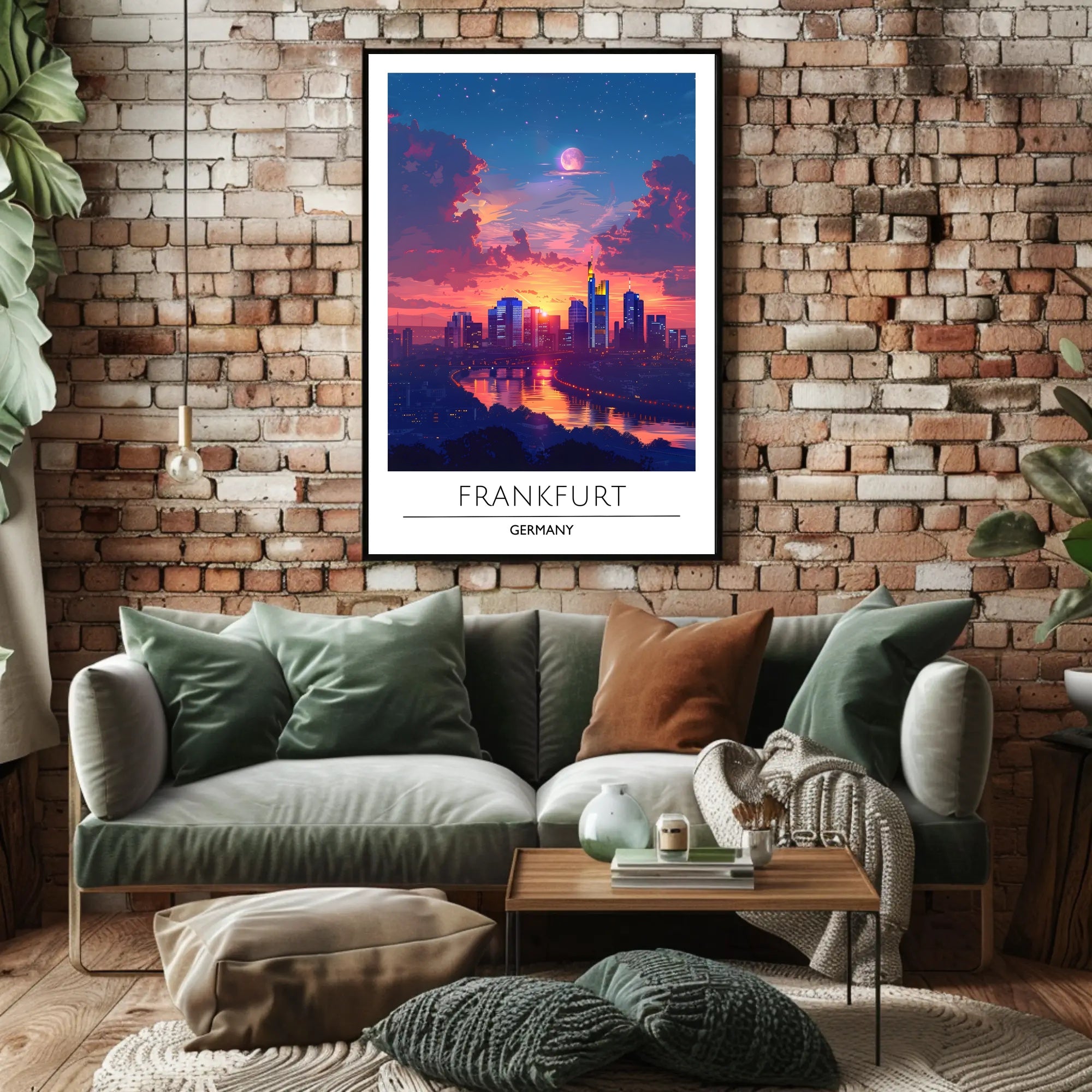 Frankfurt Skyline at Vibrant Sunset Urban or Cityscape Poster