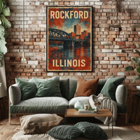 Rockford Illinois Retro Bridge Cityscape Collectors Poster