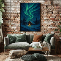 Northern Lights Over A Winter Cabin Poster