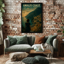 Amalfi Coast Italy Poster Wall Art Blue Water Scene