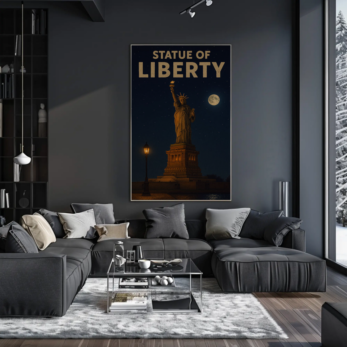Statue of Liberty Moonlit Night Travel Poster