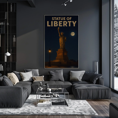 Statue of Liberty Moonlit Night Travel Poster