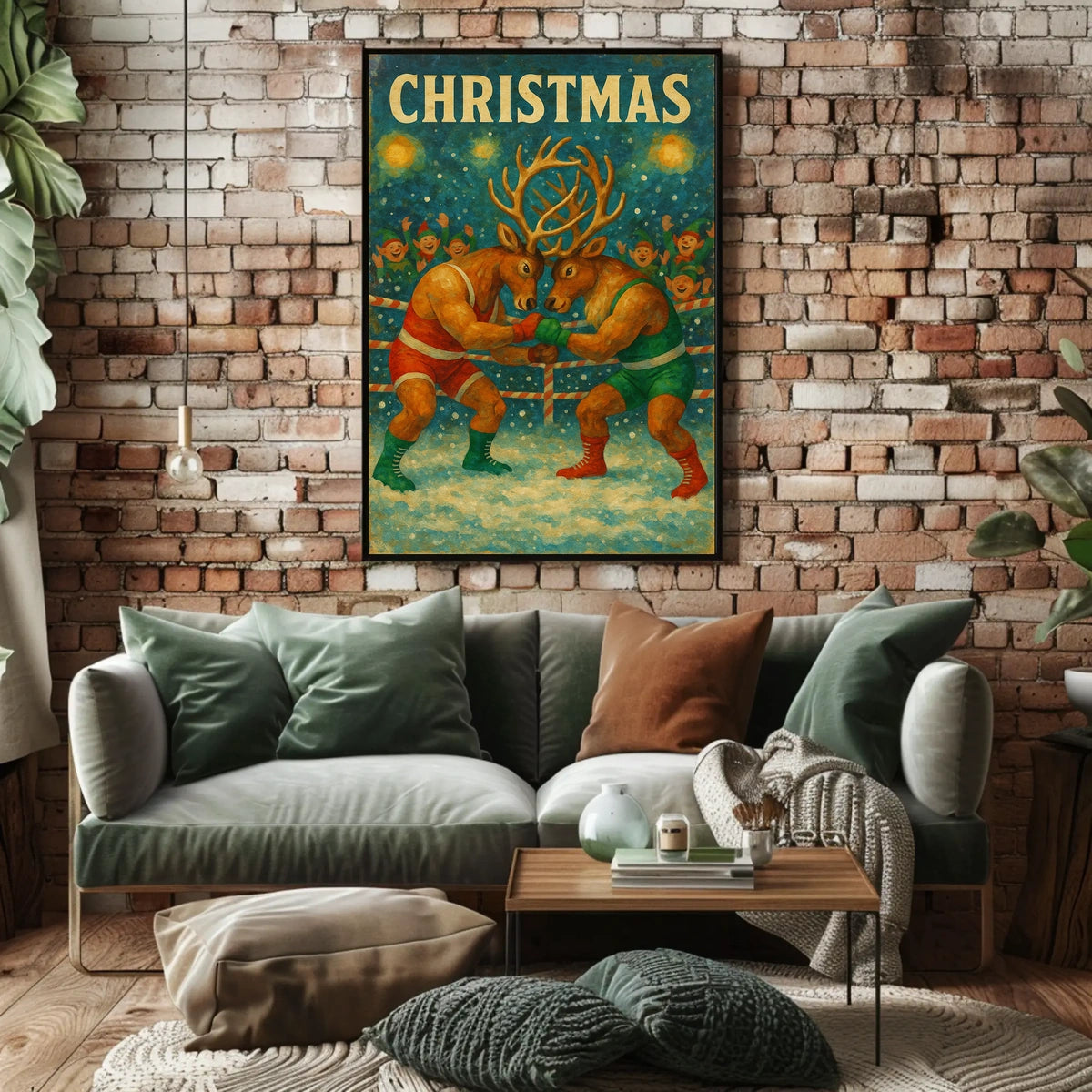 Festive Boxing Reindeer Christmas Whimsical Animal Poster