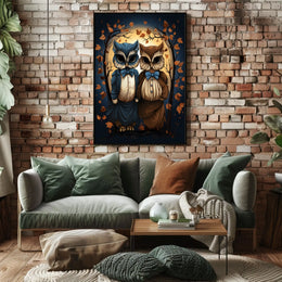 Whimsical Vintage Owls Autumn Fantasy Art Poster