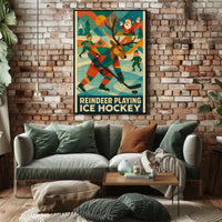 Reindeer Playing Ice Hockey Poster