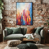 Vibrant Urban Cityscape Geometric Abstract Artistic Poster