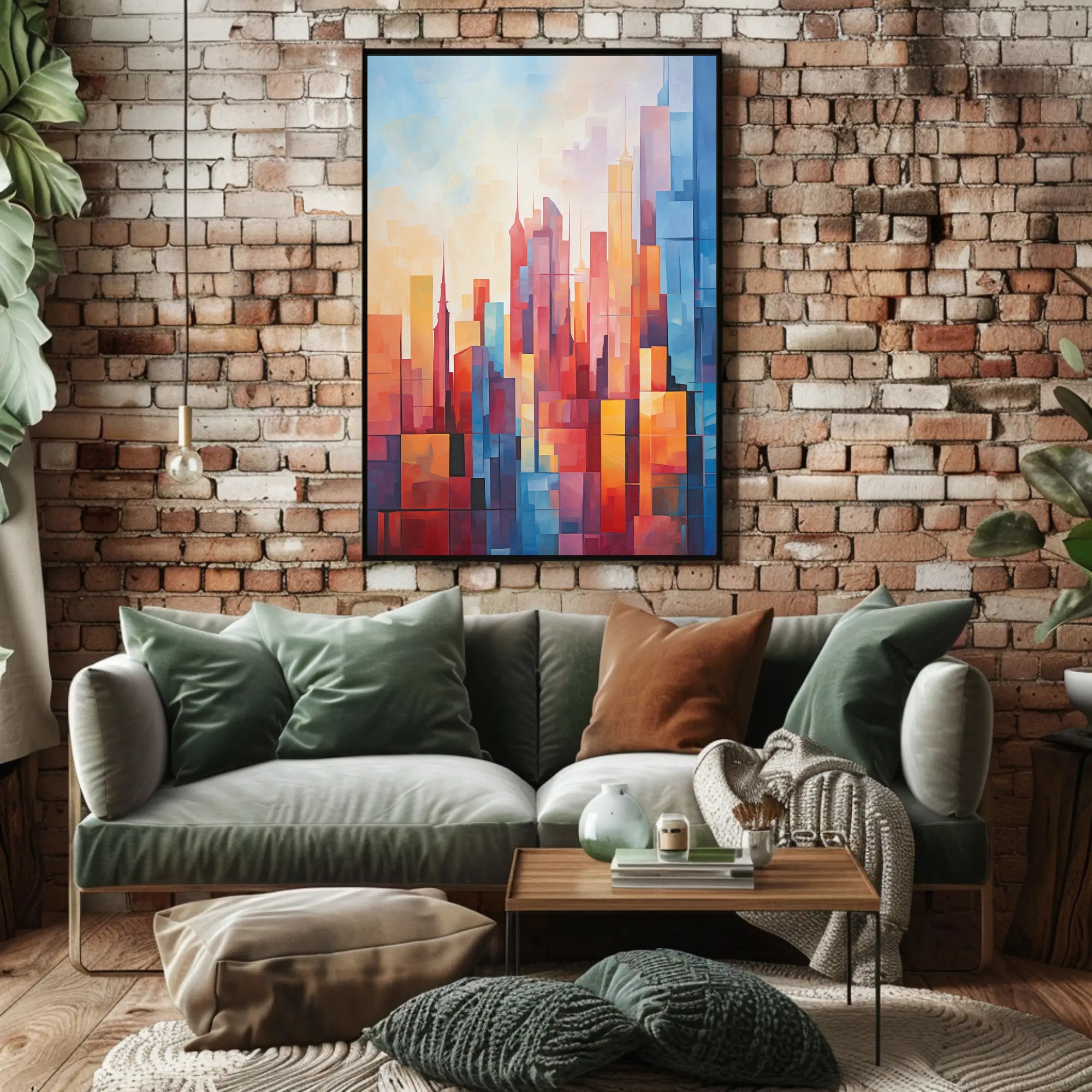 Vibrant Urban Cityscape Geometric Abstract Artistic Poster