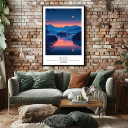 Lake Bled Serene Sunset Travel Poster