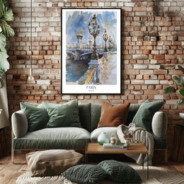 Watercolor Elegance: Pont Alexandre III Urban or Cityscape Poster PosterGoat