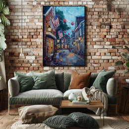 small town American street during 4th of July Poster