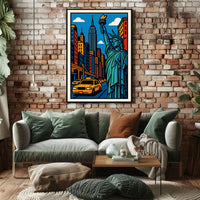 New York City Poster Modern Vibrant Urban Scene Wall Art
