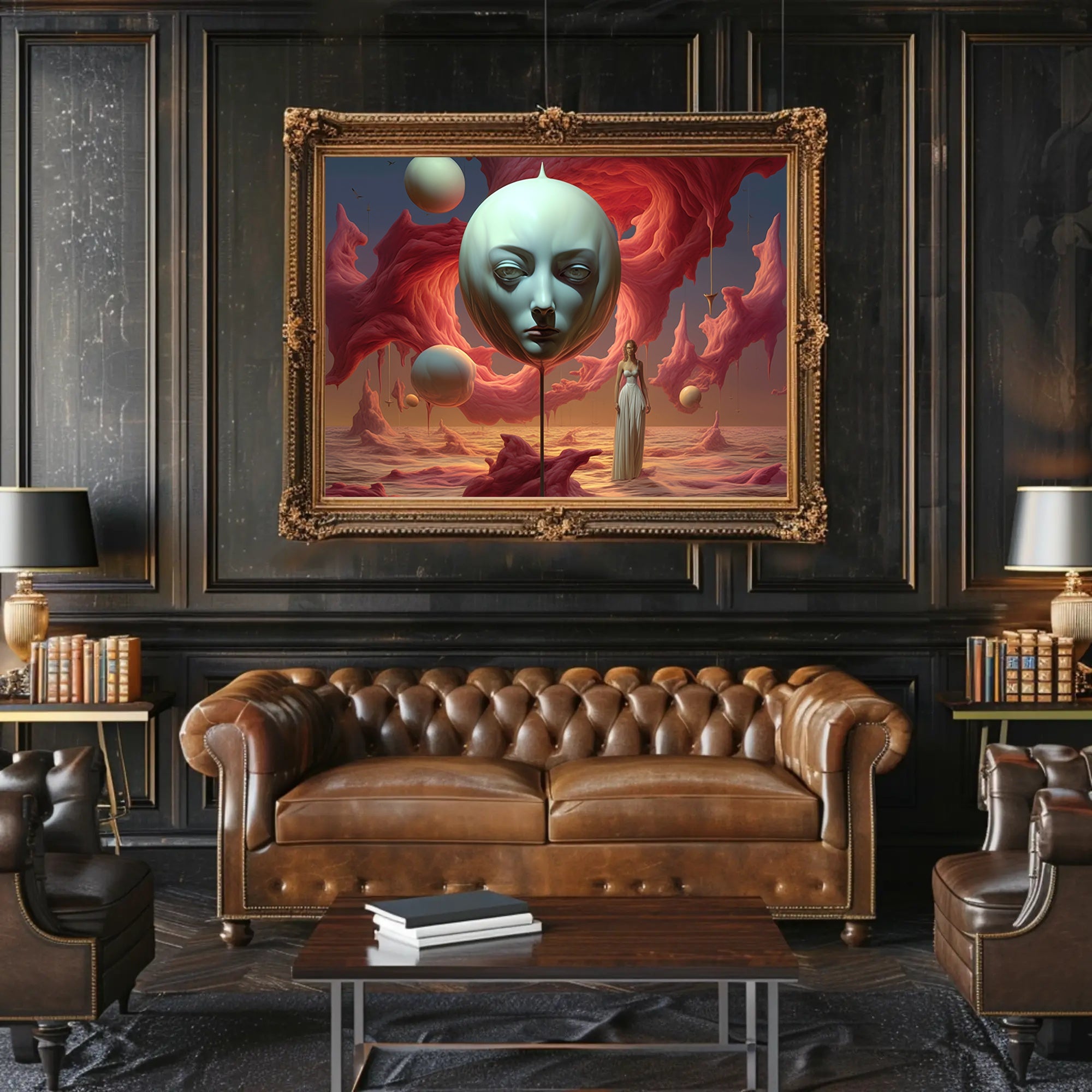 Surreal Dreamscape: Ethereal Floating Face Fantasy Poster