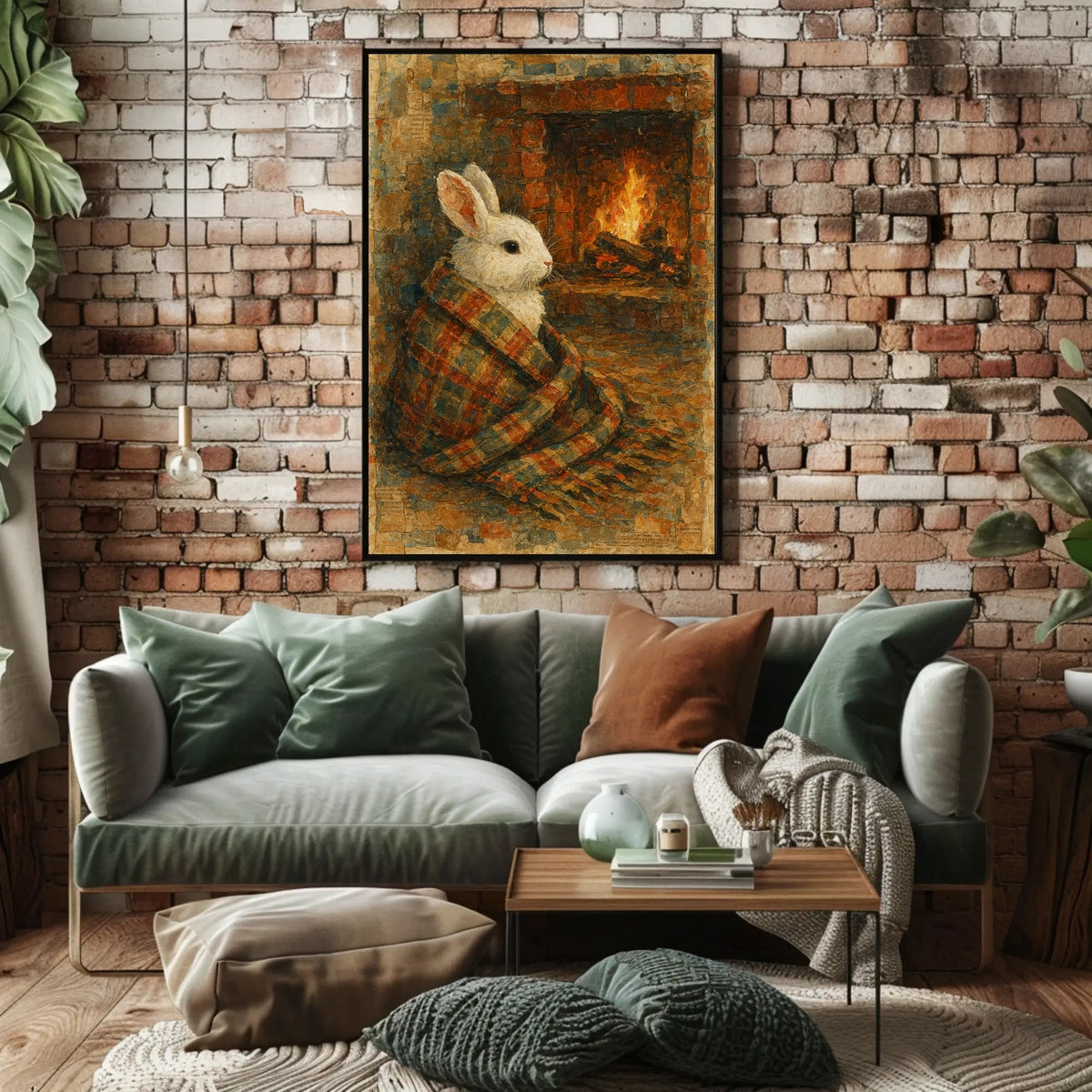 Cozy Rabbit By The Fireplace Poster