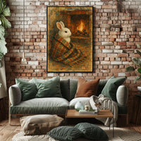 Cozy Rabbit By The Fireplace Poster