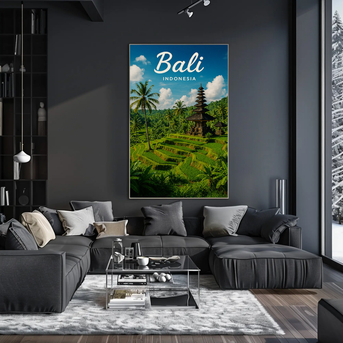 Bali Indonesia Rice Fields Temple Travel Poster