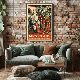 Mrs. Claus Knitting Scarves Poster