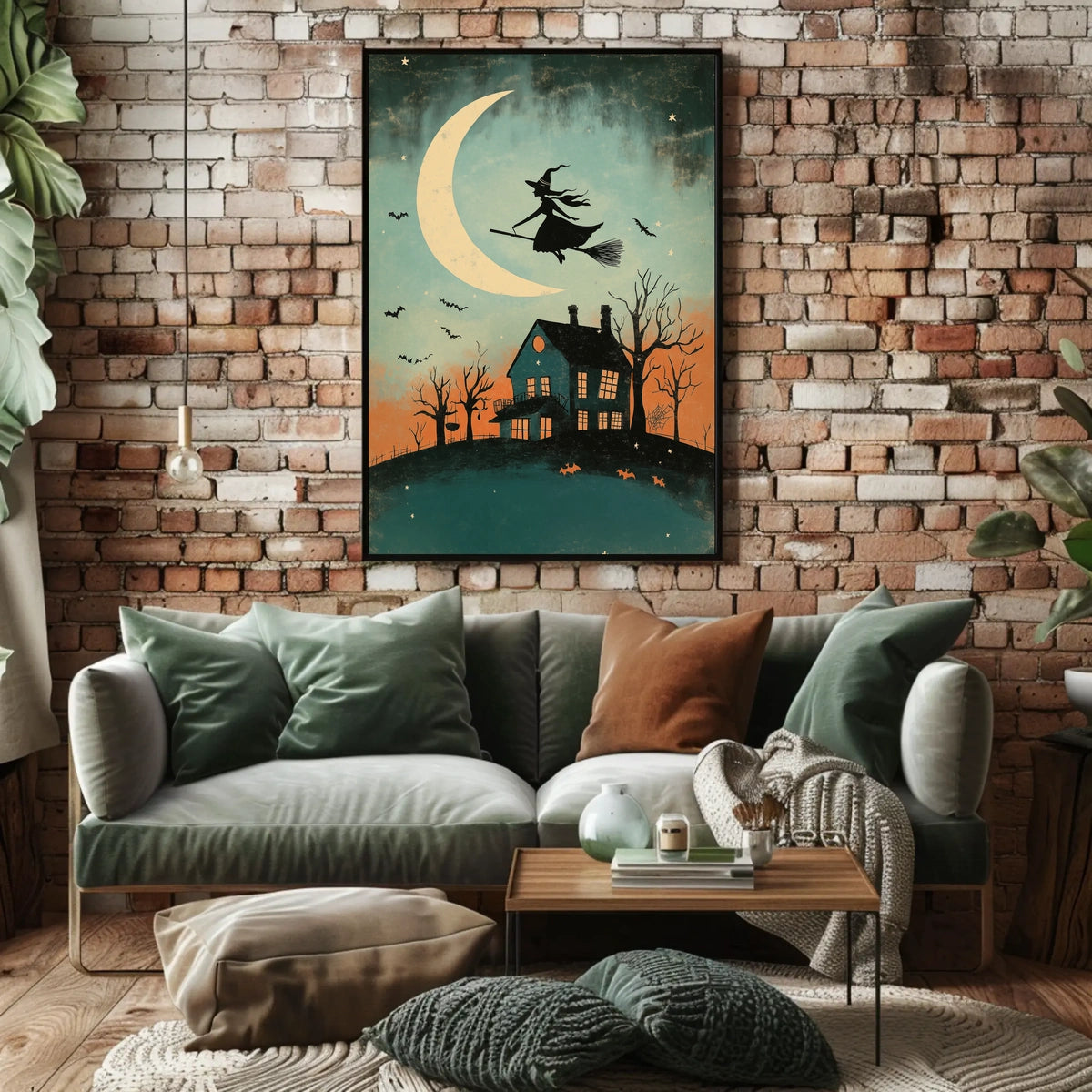 Witch and Moon Halloween Vintage Spooky Whimsical Poster