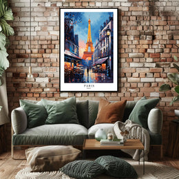 Parisian Romance Twilight Street Scene Urban or Cityscape Poster PosterGoat