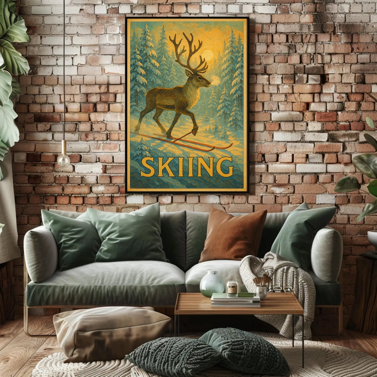 Skiing Reindeer Adventure Poster