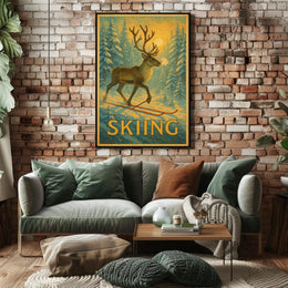 Skiing Reindeer Adventure Poster