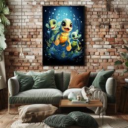 Charming Baby Sea Turtles Underwater Adventure Poster