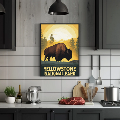Yellowstone National Park Bison Vintage Poster
