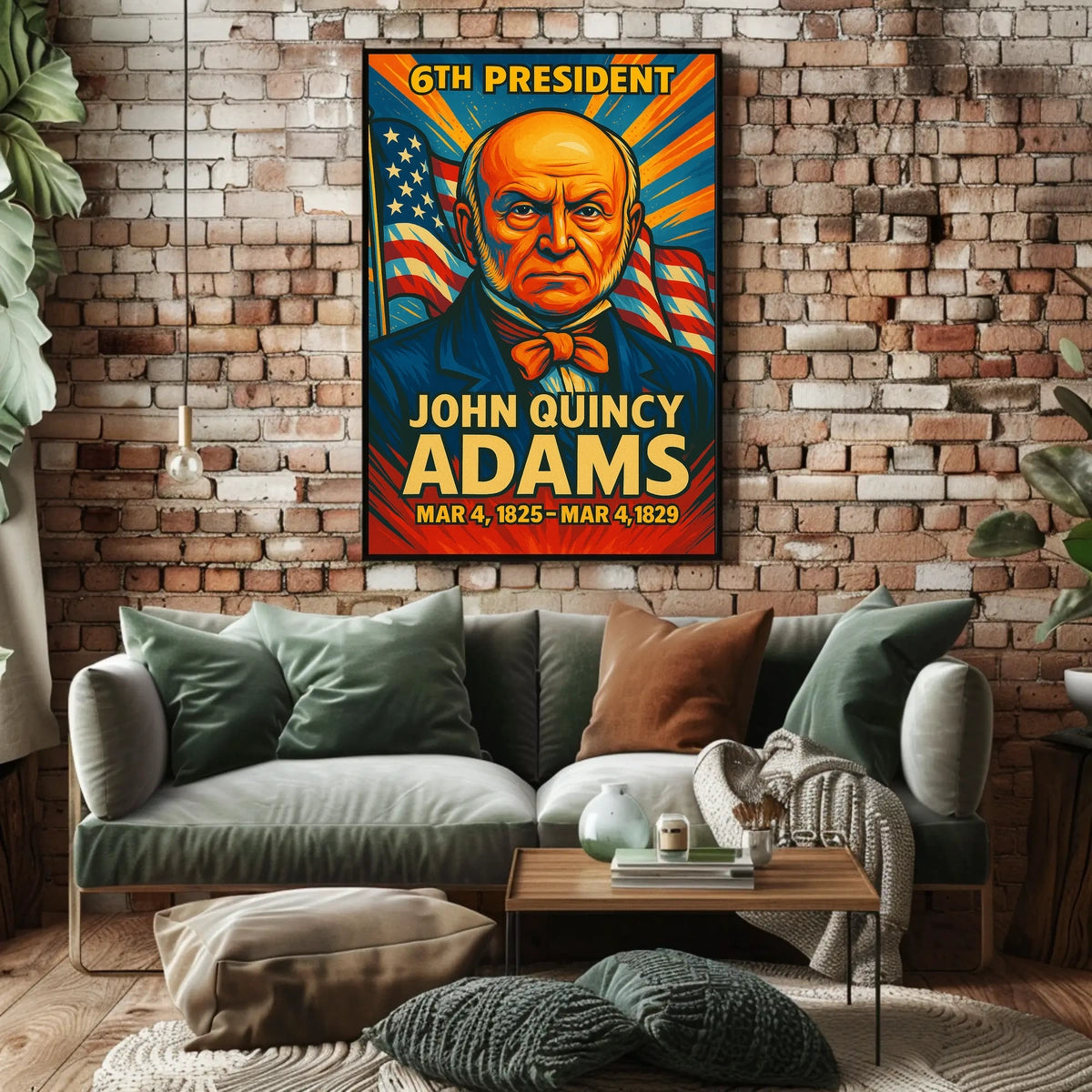 John Quincy Adams 6th President of the United States Colorful Comic Book Style Poster
