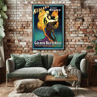 Kellar's Golden Butterfly Vintage Theatrical Poster showcases timeless theater magic, perfect for collectors and enthusiasts.