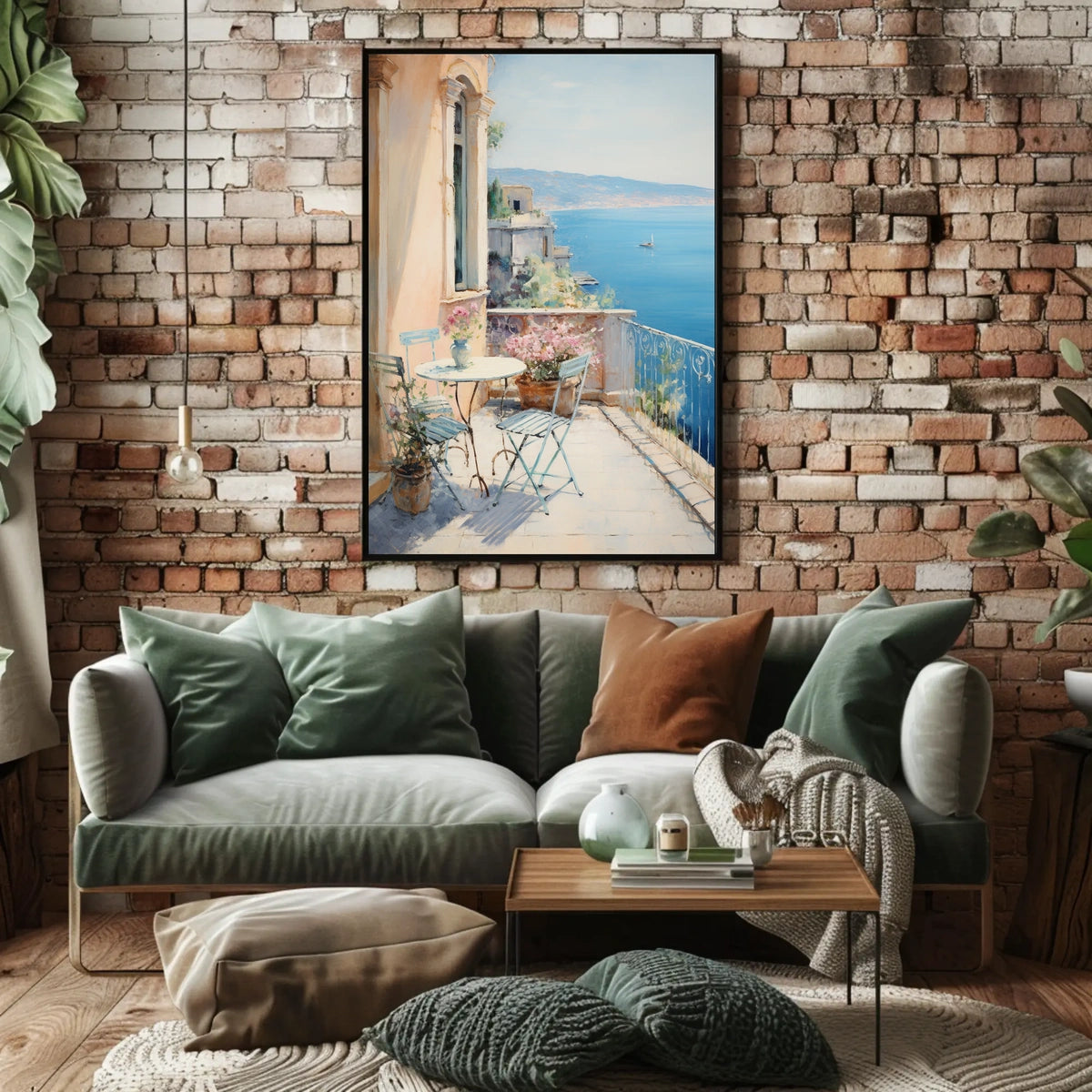 Mediterranean Balcony Scene: European Coastal Serenity Travel Poster